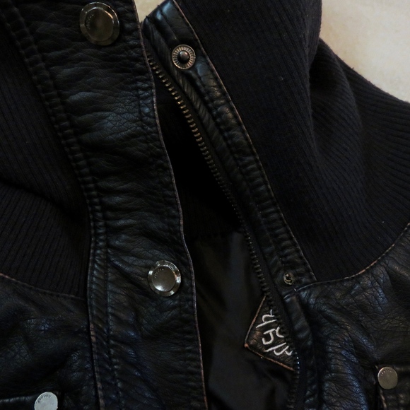 Faux Black Leather Jacket w/ Zippers/Pockets - Picture 8 of 8